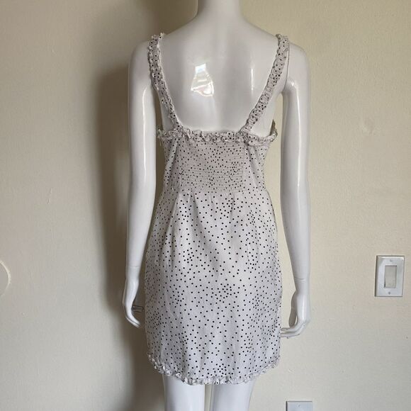 Urban Outfitters Wren Ivory Dotted Linen Viscose Ruffle Mini Dress Size Small - Picture 8 of 16